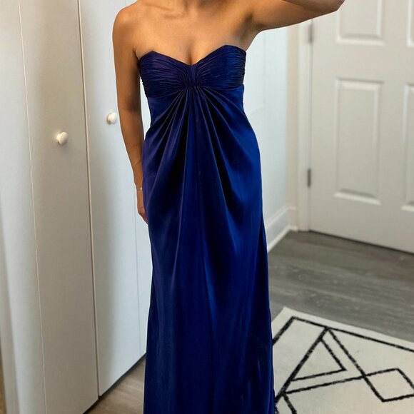 Laundry by Shelli Segal Navy Silk Strapless Gown - Picture 2 of 12